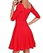 Tengo Women Slim Flared Tunic Corrugated Neckline Dress (M, Red)