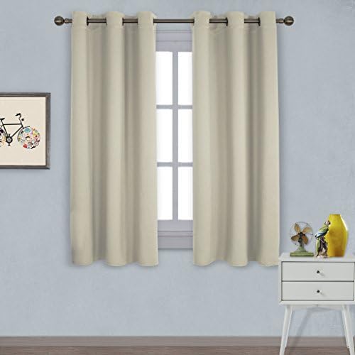Nicetown Triple Weave Home Decoration Thermal Insulated Solid Ring Top Room Darkening Curtains / Drapes for Bedroom(Set of 2,42 x 63 Inch,Beige)