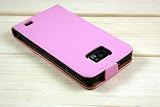 AEVI24 Designer Leder Tasche für Samsung Galaxy i9100 S2 S 2 Rosa Pink Ledertasche Slim Line Flipcase Case Cover Schutzhülle Edel TOP Qualität