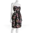 Vera Wang grey linen-silk abstract patterned ruched strapless dress Vera Wang grey linen-silk abstract patterned ruched strapless dress