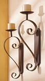 Set of 2 Antique Brown Iron Scroll Candle Wall Sconces