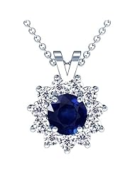 Platinum Round Cut Blue Sapphire And Round Diamond Pendant