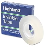 3M 6200121296 Highland Invisible Tape 1 Core 1/2 x 1,296 Clear, Carton of 144 rolls