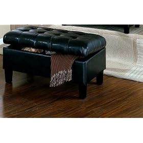 New Black Bycast Leatherette Ottoman Bench With Storage by American Home Furnishing