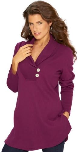 Roamans Women's Plus Size Thermal Knit Tunic With Shawl Collar