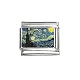 Vincent Van Gogh Starry Night Impressionist Painting 9mm Italian Charm in Stainless Steel and Enamel Coat