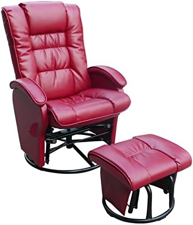 Dezmo Home Décor Furniture Set Push Back Reclinerr, Glider Rocker with Swivel Includes FREE Ottoman, with Red Bonded Leather