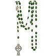 Celtic Rosary - Silver Toned Irish Celtic Cross with Green Glass Shamrock Beads and St. Patrick Insert Card