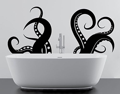 Slaf OU (47" X 20") Vinyl Wall Decal Amazing Octopus Tentacle/Sea Creature Bathroom Art Decor Sticker/Bath DIY Mural + Free Random Decal Gift