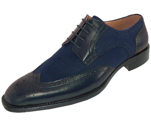 Bolano Mens Navy Classic Suede and Smooth Dress Shoe: Style Stefano Navy-002