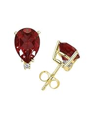 12X8mm Pear Garnet and Diamond Stud Earrings in 14K Yellow Gold
