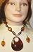 Large Amber Pendant and Other Beads Short Chain Necklace Offered and Earrings
