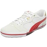 PUMA Unisex Esito Vulc Sala Soccer Sneaker,White/Red/Team Gold,US Women's 12.5 B/US Men's 11 D