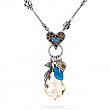 Amaro Necklace - Heart with Seahorse Amulet in Light Blues Topaz and Silvers #83566 AMK ONK