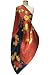 SilkNOW Hand Painted Dark Blue and Red 100% Silk Satin Scarf with Beautiful Multi Colored Floral Pattern