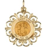 14K Yellow Gold Round Saint Anne Pendant Medal | Size/Info: 18.5mm