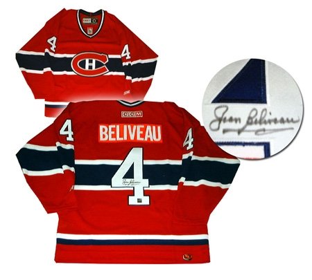 Jean Beliveau Autographed/Hand Signed Jersey Canadiens Dark Replica Vintage