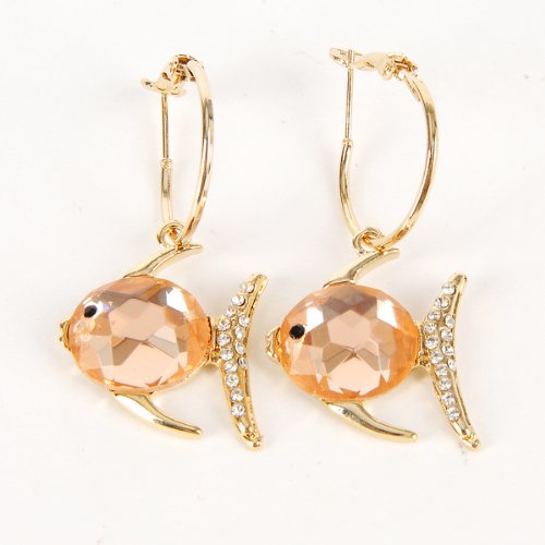 Fish Rhinestone Piercing Ear Rings Earrings Gold