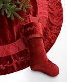 Holiday Lane Velvet Embroidered Tree Skirt, Burgundy, 52