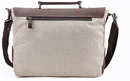 Tmount Canvas Genuine Leather Trim Travel Briefcase Laptop Bag-- Fit 15 Inch Laptop Off-white