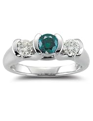 1.00 Ct Blue & White Diamond Three Stone Ring in 18K White Gold