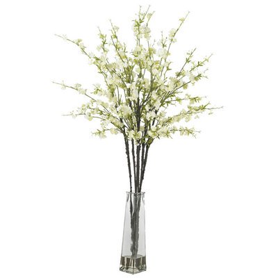 New Nearly Natural Cherry Blossoms W/Vase Silk 
