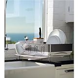 simplehuman Steel Frame Dishrack with Bamboo Knife Block, White
