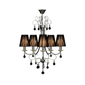 Premier Housewares Luma 5 Arm Black Chandelier Crystal with Ribbed Fabric Shades