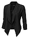 JJ Perfection Women's Texture Woven Thin Ruched Sleeve Open-Front Padded Blazer