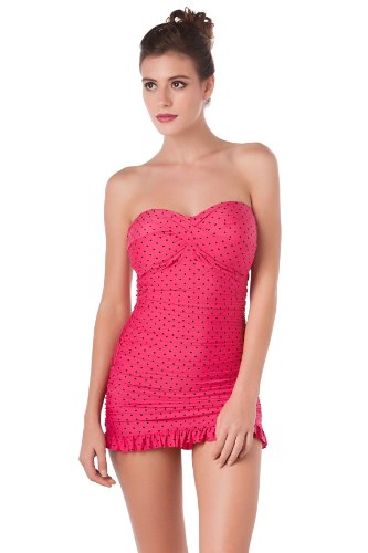 Jantzen Pretty Pin Dot One Piece Bandeau Swimdress