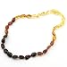Baltic Amber Baby Teething Necklace w/ jewelry storage pouch - Bean Style - Rainbow Amber Bead