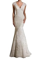 Sexy V-neck Cap Sleeves Natural   Waistline Sheer Lace Mermaid  Dress