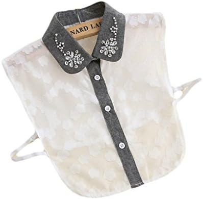 ANNCY Womens Crystal Flower Shirt Fake Collar Detachable Chiffon White
