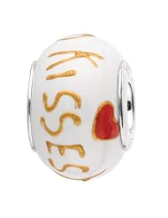 925 Sterling Silver Hugs & Kisses White Enamel Bead For Chamilia, Pandora, Biagi, Personality, Reflections And More Charm Bracelets