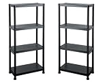 2 x NEW 4 TIER BLACK PLASTIC SHELVING SHELVES STORAGE