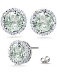 0.43 Cts Diamond & 3.18 Cts Green Amethyst Earrings in 14K White Gold