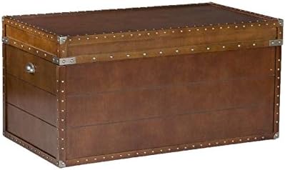 Steamer Trunk Cocktail Table Walnut Finish Coffee Storage Lift Open