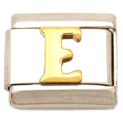 "E" Italian Charm Gold Plated 9mm