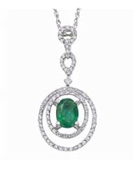 14K White Gold Emerald and Diamond Pendant -- LIFETIME WARRANTY
