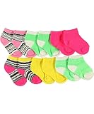 Rampage “Zigzag Fun” 6-Pack Quarter Crew Socks (Sizes 0M – 24M) – colors as shown, 0 – 12 months