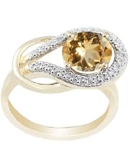 10k Gold Round Citrine and Diamond Ring (0.03 cttw, I Color, I2 Clarity)