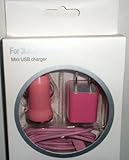 USB Data Charger + Car Charger + AC Wall Charger Adaptor for iPod Touch iPhone 4G 4S 3G 3GS - Pink