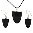 Black Stone Tongue Pendant and Earring Set - Pendant 16mm x 22mm, Earrings 11mm x 16mm - Adjustable Cord Necklace