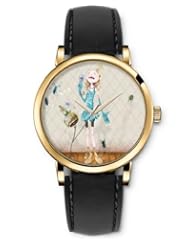 SPRAWL Aanalog Fashion Series Gold Ladies Watches of Genuine Black Leather Strap,Unique Wrist Watch for Women Girls Designed with An abandoned girl