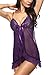 Avidlove Sexy Nightwear Deep V Neck Babydoll Flyaway Lingerie Lace Chemises Purple L