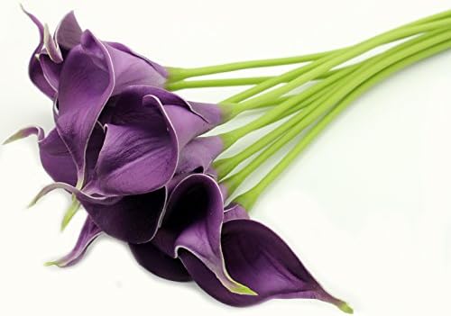 Bit Fly New 14" Mini Calla Lily Bridal Wedding Party Decor Bouquet Head Latex Real Touch Flower Bouquets Artificial Flowers 10/20/30 Pieces/Pack (10PCS, Purple)