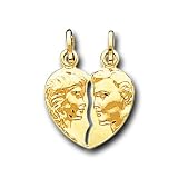 14K Solid Yellow Gold He - She Love Heart Split Charm Pendant