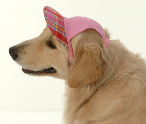 Preppy Pink Madras Plaid Dog Hat Cap Visor - Large