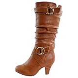 Top Moda Women's Auto-2 Round Toe Dress Boot, Tan PU, 7