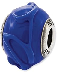 Sterling Silver Reflections Italian Dark Blue with Textured Lines Glass Bead